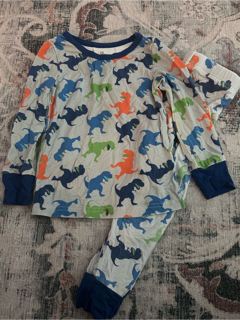 Caden Lane Dino Print Long Sleeve Pajama Set - Blue, Green & Orange
